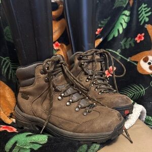 Columbia steel toe Brown Hiking Boots size 8. 
Lots of tread lightly loved